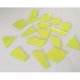 Sew On Neon Yellow Acrylic Mirror Diamante Rhinestone Mirror Beads Crystal Flat Back with Hole for DIY Costumes Wedding Dress Clothing (Neon Yellow, Mix shapes)