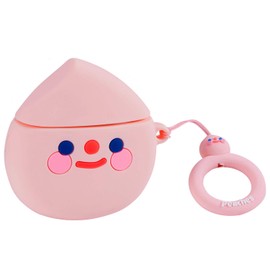 Coralogo Compatible with Airpods 1/2 Cute Case,Cartoon Character Silicone Fruit Airpod Designer Skin Kawaii Funny Fun Cool Keychain Design Cover Kids Teens Air pods Cases for Girls Boys(3D Peach)