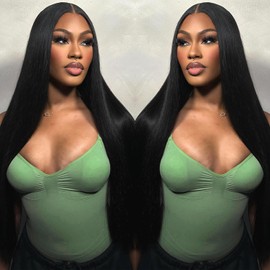 Wear and Go Glueless Wigs Human Hair Pre Plucked Pre Cut 180% density 5x5 Straight Lace Front Human Hair Wig for Black Women Ready to Wear Wigs 20 Inch Natural Color