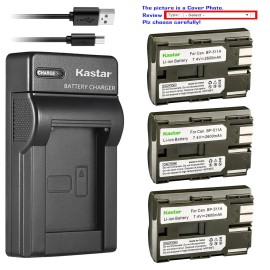 Kastar BP-511 Battery or Slim USB Charger for Canon Optura 100MC, Optura 200MC - 3 Batteries