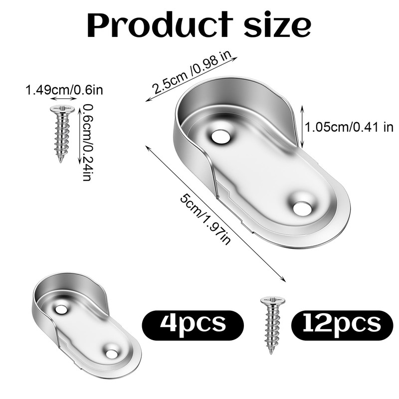 Elegaperma 4Pcs Closet Rod Hanger, Stainless Steel Closet Rod Holders