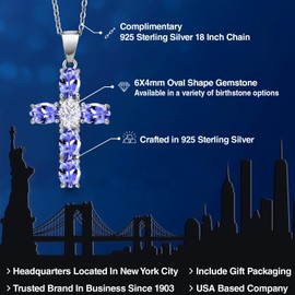 Gem Stone King 925 Sterling Silver Blue Tanzanite and White Moissanite Cross Pendant Necklace for Women | 2.75 Cttw | Gemstone December Birthstone | Oval 6X4MM | With 18 Inch Chain