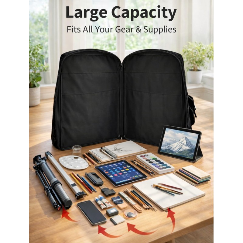 MEIJMJIA YMTECH Canvas Artist Portfolio Case Carry Backpack Edge for