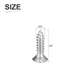 DTGN 50Pcs #10x3/4" Flat Head Wood Screws, 304 Stainless Steel Phillips Self Tapping Screws - Good for Woodworking, Furniture - Silver