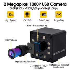 100fps Night Vision USB Camera 1/2.7 Inch CMOS OV2710 Webcam Full HD 1080P USB with Camera Mini Infrared USB 2.0 Webcam with IR Cut and 10-Piece LED Board Webcam for Android Windows Linux