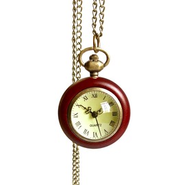 Fogitbok Retro Wood Mens Pocket Watches for Men with Chains, See Through Analog Pocketwatch for Women Easy to Read Gifts for Him Her
