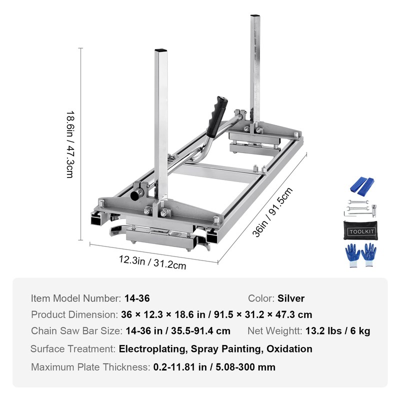 VEVOR Chainsaw Mill, Portable Sawmill 14"-36" Guide Bar, Galvanized Steel