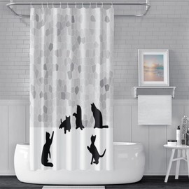 ChloropLastid Cute Cats Shower Curtain Funny Black Pet Kitten Silhouette Gradient Grey Mosaic Grid Fabric Home Bathroom Decor Curtain with Hooks Durable Polyester Waterproof Cloth 72x72 inches