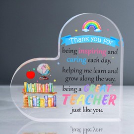 Teacher Appreciation Week Gift Heart Shape Acrylic Plaque End of the Year Thank You Teacher Gifts Graduation Retirement Desk Table Decor Decoration 5.9 X5.9 inch Paperweight