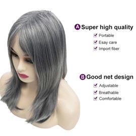 Grey Women's Wig Shoulder Length Ombre Grey with Fringe Layered Wig Synthetic Alternative Wig White Women