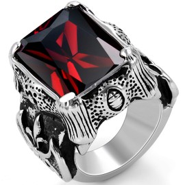 OIDEA Vintage Stainless Steel Rings Wedding Ring Nordic Warrior Biker Red Zircon Men's Engagement Ring Black Silver - Ring Sizes 54 (17.2) to 71 (22.6), Stainless Steel