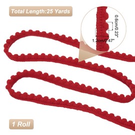sourcing map 25 Yards Pom Pom Trim Ribbon, 0.5" Wide Dark Red Pom Pom Ball Fringe Trim Sewing Fringe Fabric Trim Ribbon for DIY Crafts Curtain Clothes Pillow Home Decoration