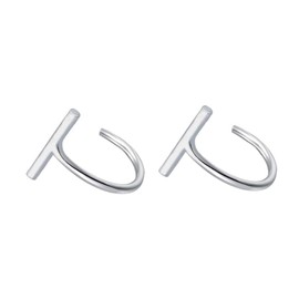 Stick T Bar Half Huggie Hoop Cuff Stud Earrings 925 Sterling Silver Small Minimalist Mini Hoop Cartilage Fashion Geometric Piercing Studs for Women Girls Sensitive Ears (White Gold), Gold