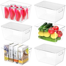 BALEINE Clear Stackable Storage Bins with Lids, Plastic Containers with Handle for Pantry Organizers and Storage, Plastic Bins for Fridge, Kitchen, Bathroom, Cabinet (10x6x5, 6PK)