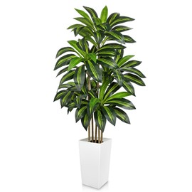 5FT Tall Artificial Dracaena Tree, Lifelike Faux Indoor Fake Floor Plant with White Pot, Faux Tree for Home Office Living Room Entryway Décor