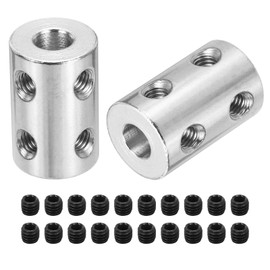 sourcing map Rigid Screw Coupling 6mm to 6mm Shaft Coupler Connector L22mm x D14mm Steel Joint Connector Set for 3D Printers DIY Encoder with 20 Screws, Silver, 5Pack