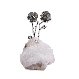 AMOYSTONE Natural Pyrite Flower on Geode Agate Base Crystals Money Tree Feng Shui Luck Figurine White Crystal Pyrite Ornament Christmas Tree