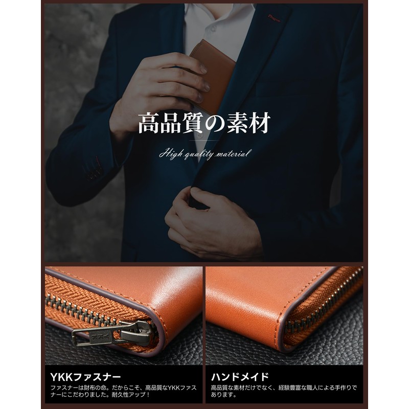 ACLUO Men's Wallet, Tochigi Leather, Long Wallet, Made by Top