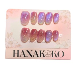 Hanakoko Press on Nails Handmade Nails 3D Press on Nails Short Medium Oval Almond Nails Fake Nails Glitter Cat Eye Nails Gel Nails Durable Reusable False Nails 10 Pcs (Dream Dazzle, M)