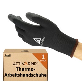 Ansell ActivArmr 97-631 Winter Work Gloves, Heat Resistant & Grip at Low Temperatures, Cold Protection Gloves, Gloves for Men and Women, Black Gloves, Size M (1 Pair)
