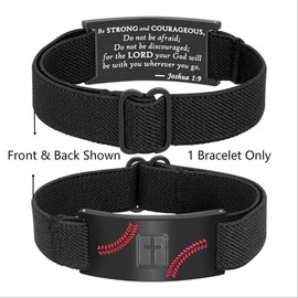 MIXJOY Christian Bracelet for Men - Engraved Baseball Joshua 1:9 Cross Bracelet, Religious Baseball Baseball Gift for Player Coach Prayer, Sporty Black Nylon Jewelry Gift for Easter Basket Game Day