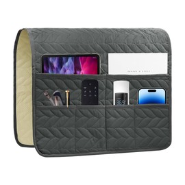 HADEEONG Sofa Armrest Organizer Arm Chair Caddy for Recliner, Remote Control Holder for Recliner, Non-Slip Armchair Caddy with 6 Pockets Storage for Magazine, Tablet, Phone, Dark Grey