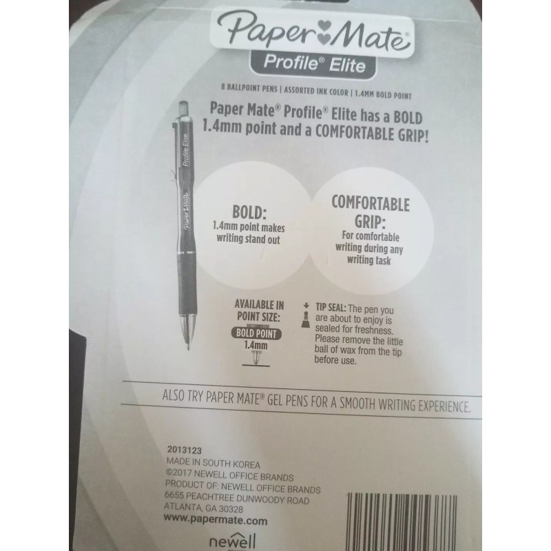 Paper Mate Profile Elite Retractable Ballpoint Pens, Bold Point,8pc Asst-SHIP24H