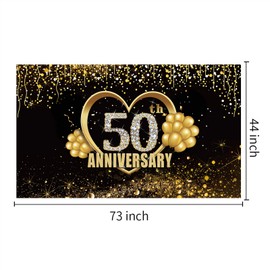 Yoaokiy 50th Wedding Anniversary Banner - Gold Happy 50th Party Supplies, Extra Large Decor Poster (6 x 3.6ft)