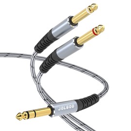 JOLGOO 1/4" TRS to Dual 1/4" TS Mono Stereo Breakout Cable, Male 6.35mm 1/4" TRS to Dual 1/4 Inch TS Y Splitter Cord, 3 Meters