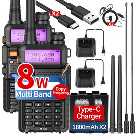 Baofeng UV-5R Ham Radio 8W Upgrade Handheld Long Range UV5R UV 5R Walkie Talkies For Adults M-5R 5RX Multi Band Two Way Radio Rechargeable Battery,USB-C Charger for Hunting Survival Gear Hiking,2 Pack