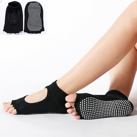 TRADERPLUS 2 Pairs Yoga Socks for Women Toeless Non Slip Sock Pilates Ballet Womens Socks for Workout, Yoga, Dance (Black+Gray)