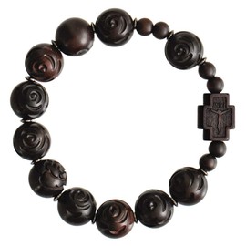 Jujube Wood Rose 13mm Rosary Bracelet, One Size, Wood