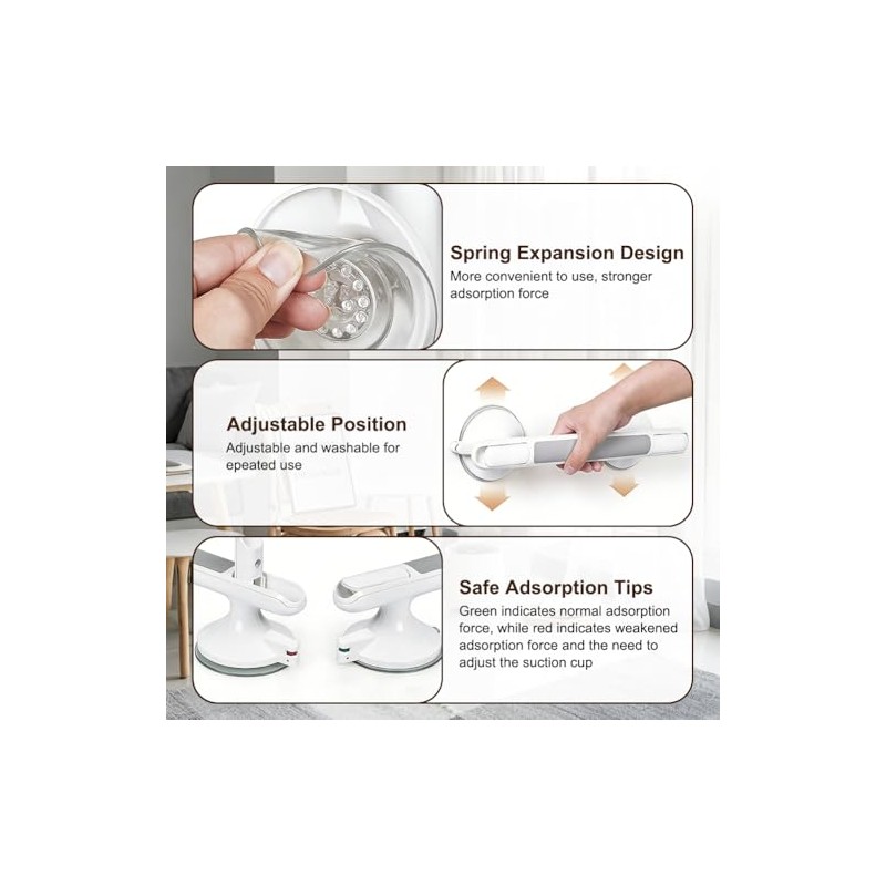 Suction Cup Grab Bar for Shower, Shower Handle, No Drilling