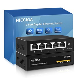 5 Port Gigabit Ethernet Switch Unmanaged, NICGIGA Network Ethernet Splitter, Table or Wall Mounted, Fanless, Plug and Play, Metal Housing, Mini Body