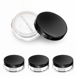 Lnngub 4 Pcs 10ml/0.34oz Refillable Loose Powder Containers Plastic Powder Container Empty Travel Powder Container Reusable No Leak Loose Powder Compact with Rotatable Sifter and Black Screw Lid