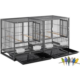 Single Stackable Center Divided Breeder Breeding Bird Flight Double Rolling Cage for Aviaries Canaries Cockatiels Finches Budgies Small Parrots (without Stand)