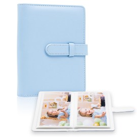 Photo Album 4x6 Photos - 68 Pockets Small Mini Capacity Premium Vegan Leather Cover Photo Album, Portable Wallet Album for Boys Girls Birthday Wedding (Blue)