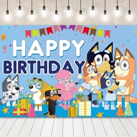 Birthday Party Backdrop, Blue Dog Party Supplies Background Photography, Theme Photo Backdrop Decorations Happy Birthday Banner Decorations for Kids (5x3ft)