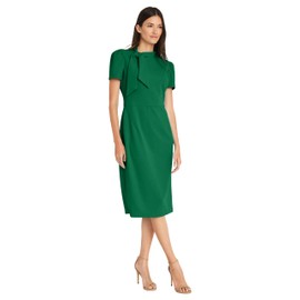 Maggy London Women's Midi Short Sleeve Sheath with Neck Tie Career Office Work Wear, Formal Garden