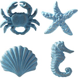 MechWares, pomelli in ghisa per cassetti, in stile marino, a forma di conchiglia, granchio, cavalluccio marino e stella marina, ideali per cassettiere, armadi, porte, sottolavabo, blu