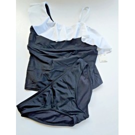 Raisins Big Girl's 16 2 Pc Queenie Cami Set Tankini Bikini Swimsuit Black White