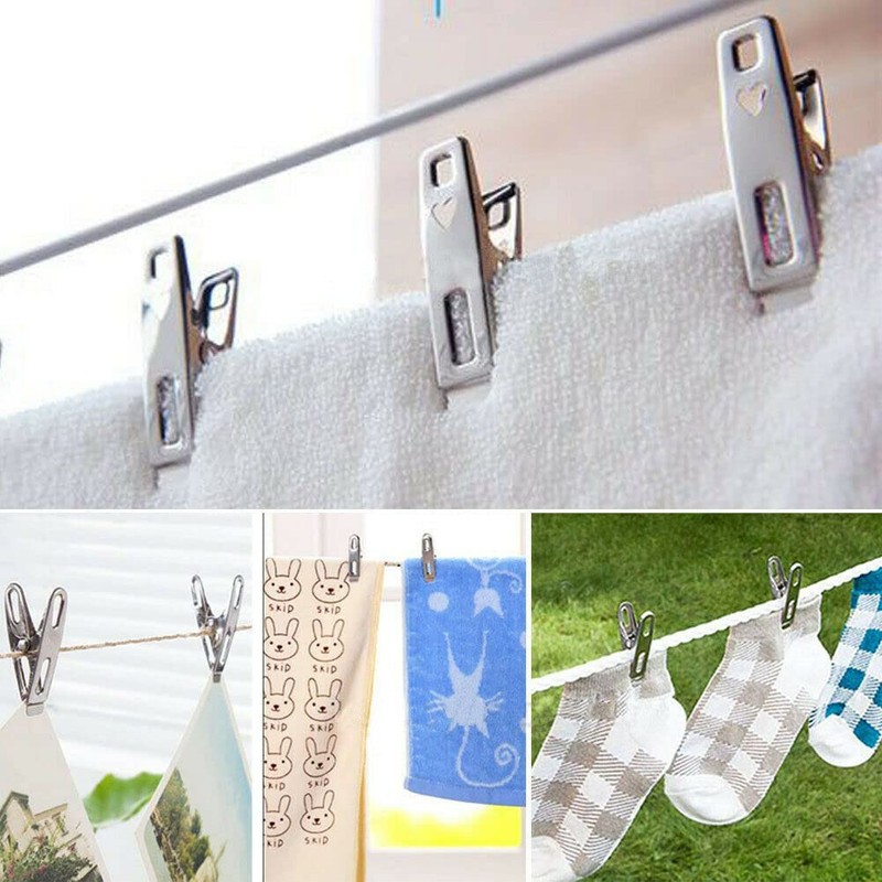 20Pcs Stainless Steel Clothes Pegs Hanging Pins Clips Laundry Metal