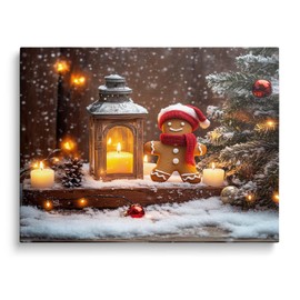 Christmas Canvas Wall Art Decor with Christmas Tree, Candles, Pinecones and Gingerbread Men, 24X30 inch, Festive Fixed Print for Home Décor, Holiday-Themed Wall Art for Christmas Celebration,