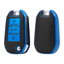 ontto TPU Key Case Cover Fits Peugeot 208 3008 308 508 408 2008 307 4008 for Citroen C4 C3 C6 Cactus C8 Car Key Case Key Case Key Case Key Case 3 Button Leather Blue B