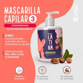 LATINA® | Mascarilla para Cabello - Reconstrucción Total | Crema para Peinar Activador de Rizos | Proteína de Arroz y de Jojoba - Aloe Vera y más | Be