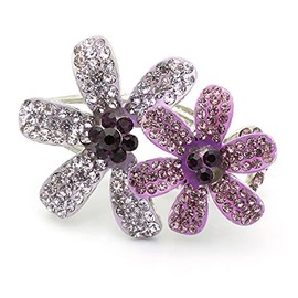 Medium Decorative Hair Clip Rhinestone Crystal Double Flowers Hair Pin Claws, Puple