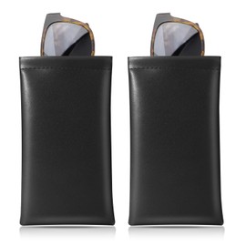 MoKo Squeeze Top Glasses Pouch (2 Pack), Portable Leather Soft Sunglasses Case Anti-Scratch Eyeglasses Bag Goggles Sleeve with Cleaning Cloth for Women Men, Black