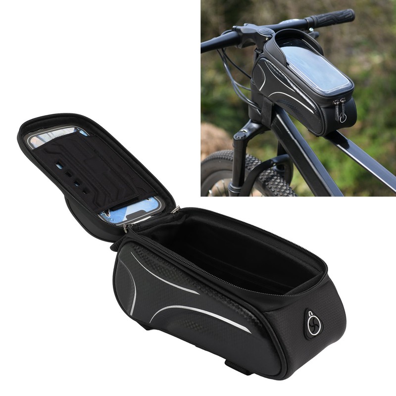 Bike Phone Mount Bag Large Capacity Waterproof Carbon Pattern PU