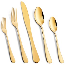 Gold Silverware Set for 12, 60 piece Gold Cutlery Set, Gold Stainless Steel forks Spoons Set, Gold Flatware Set for 12, Golden Kitchen Utensils Set, Home Restaurant Knife Fork Spoon Tableware Set