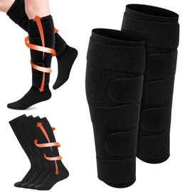 3 Pair Lymphedema Compression Leg Wrap with Calf Compression Sock 20-30 Mmhg Lymphedema Product Adjustable Brace Medical Shin Splint Wrap with Stocking for Heaviness Fatigue